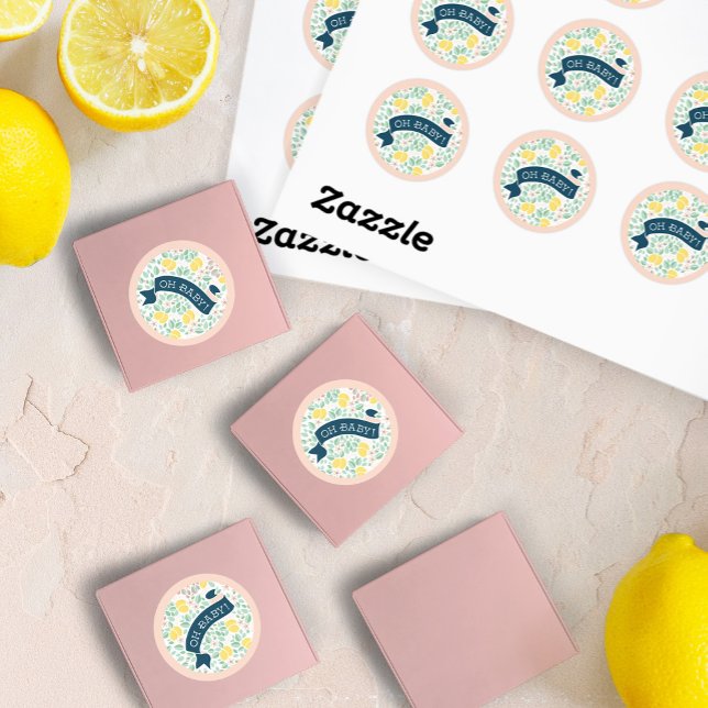 Cute Fun Lemon Yellow Botanical Baby Shower Classic Round Sticker (Cute Lemon Yellow Botanical Bold Baby Shower favor stickers)
