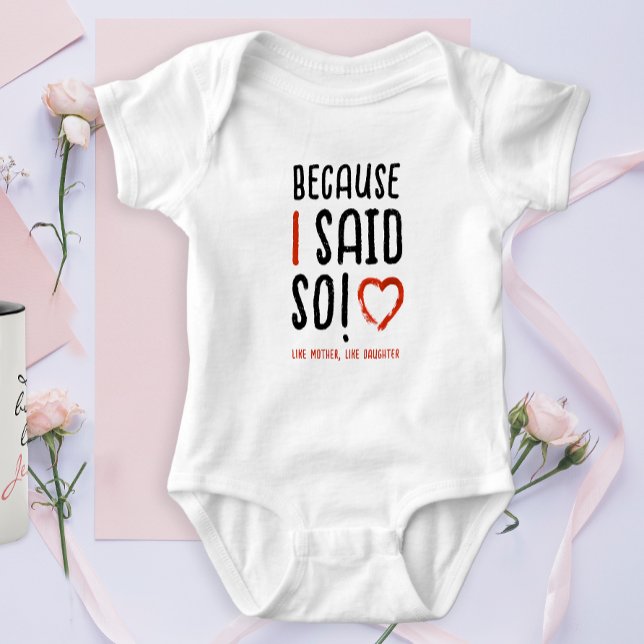 Cute Fun Like Mother Daughter Black Red White Typo Baby Bodysuit (Creator Uploaded)