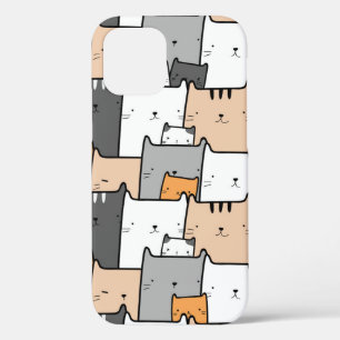 Cute Fun Line Drawing Cats Kitten  Pet Animals  iPhone 12 Case