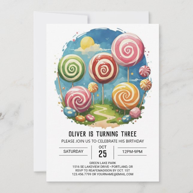 Cute Fun Lollipop Birthday Invitation (Front)