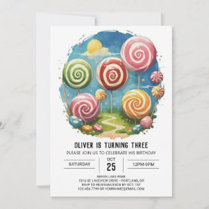 Cute Fun Lollipop Birthday Invitation