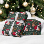 Cute fun merry Christmas illustration 3 photos Wrapping Paper<br><div class="desc">Cute fun merry Christmas illustration 3 photos add your photos with deer antlers,  santa claus hat and little elf hat illustration,  with snowflakes,  pine branches with your photos,  add your names and season's greetings! On editable dark green.</div>