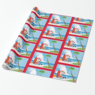 Cute Fun Modern Beach Santa Design Pattern Wrapping Paper