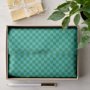 Cute Fun Modern Checkerboard Blue Green Geometric Tissue Paper