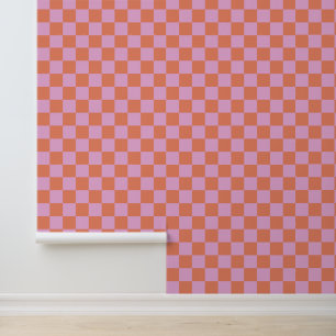 Cute Fun Modern Chequerboard Coral Pink Geometric Wallpaper