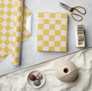 Cute Fun Modern Chequerboard Yellow Geometric Wrapping Paper