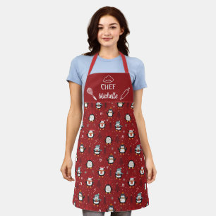 Cute fun penguins christmas trees snow apron