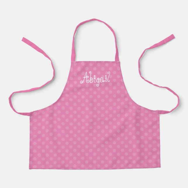 Cute Fun Personalised Pink Polka Dot Pattern Apron (Front)
