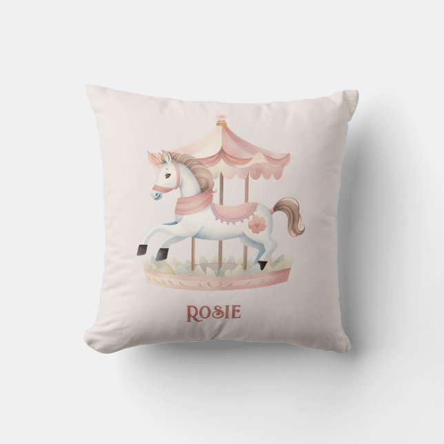 Cute fun Pink Circus Carousel Child's Cushion (Front)