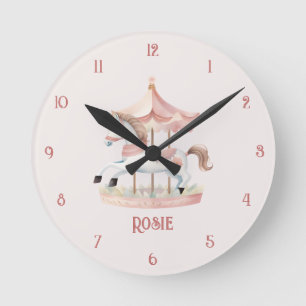 Cute fun Pink Circus Carousel Child's Wall Clock
