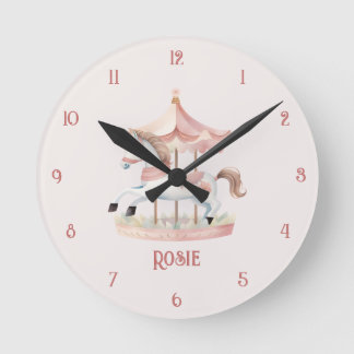 Cute fun Pink Circus Carousel Child's Wall Clock