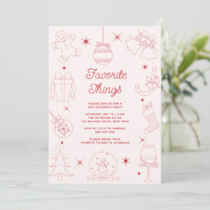 Cute Fun Pink Hand Drawn Favorite Things Holiday Invitation