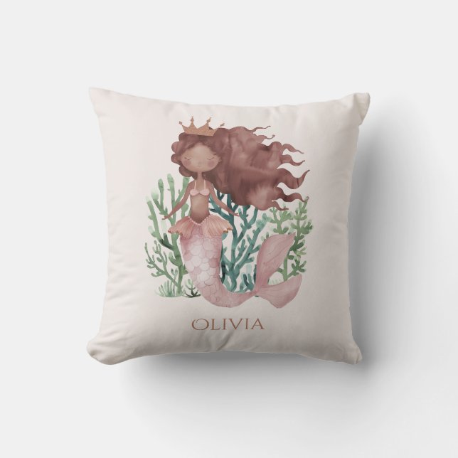 Cute fun Pink Mermaid Child's  Cushion (Front)