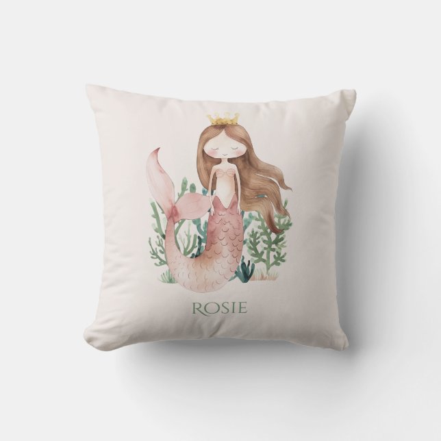 Cute fun Pink Mermaid Child's  Cushion (Front)