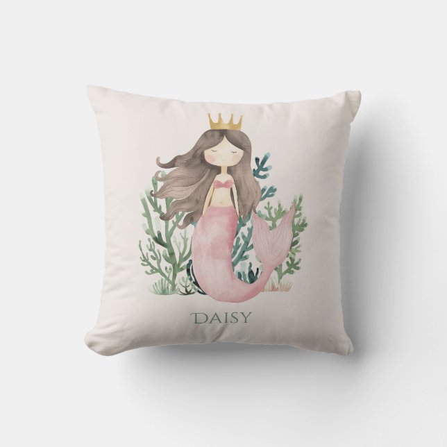 Cute fun Pink Mermaid Child's  Cushion (Front)