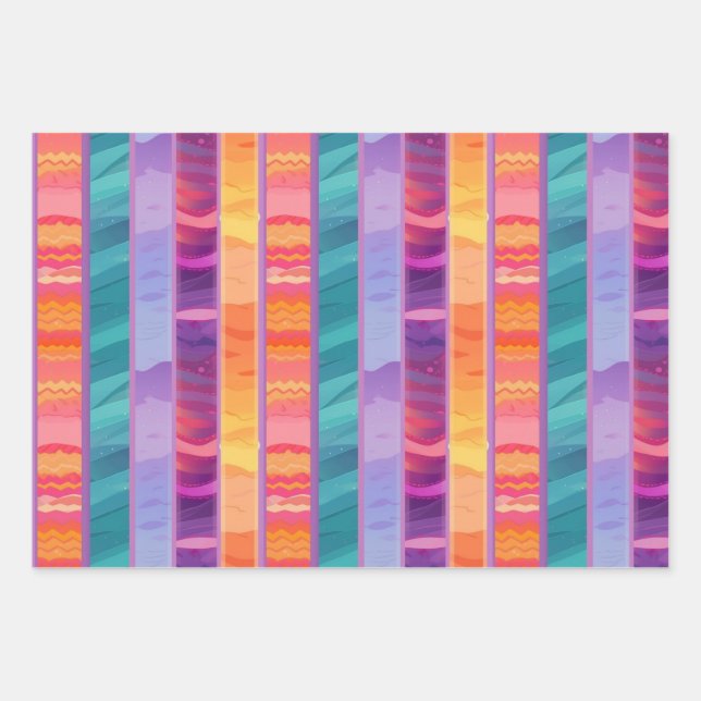 Cute Fun Pink Purple Princess Stripe Pattern Wrapping Paper Sheet (Front)
