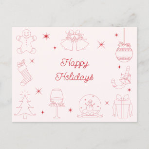 Cute Fun Pink Red Hand Drawn Christmas Non-Photo Holiday Postcard