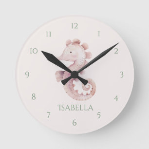 Cute fun Pink Seahorse Child's Wall Clock