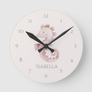 Cute fun Pink Seahorse Child's Wall Clock
