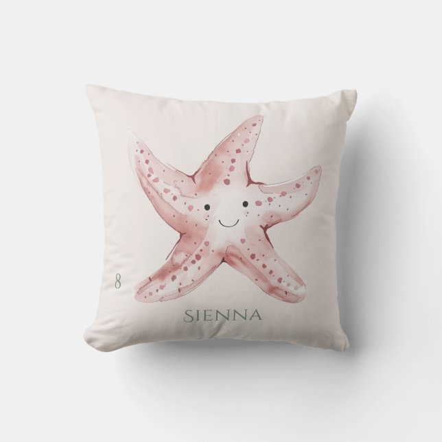 Cute fun Pink Starfish Child's  Cushion (Front)