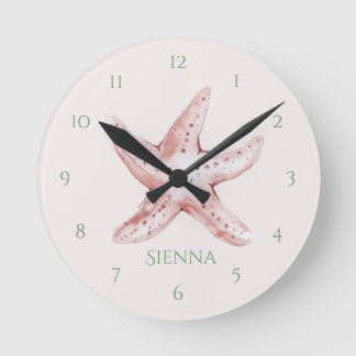 Cute fun Pink Starfish Child's Wall Clock