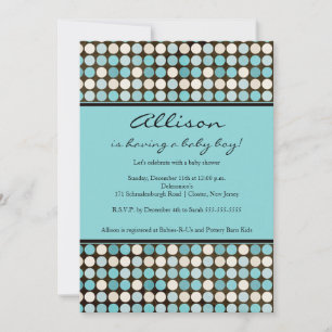 Cute FUN Polka Dots Blue & Brown  Boy Shower Invitation