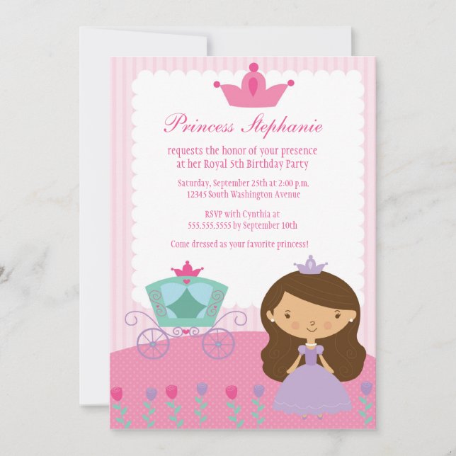 Cute fun princess girl's birthday party invitation (Front)