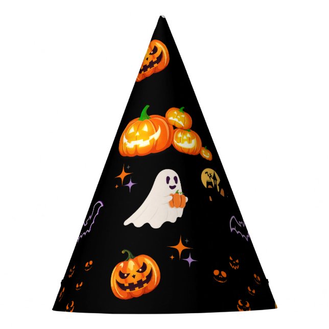Cute Fun Pumpkin ghost bat Witch Halloween Party Hat (Front)