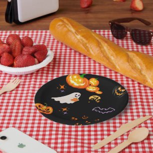 Cute Fun Pumpkin ghost bat Witch Halloween Party Paper Plate