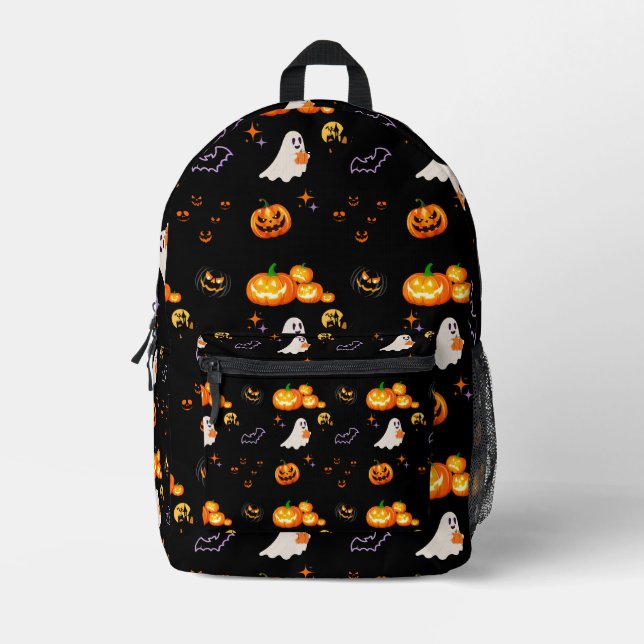 Cute Fun Pumpkin ghost bat Witch Halloween Party Printed Backpack (Front)