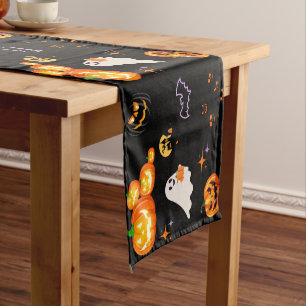Cute Fun Pumpkin ghost bat Witch Halloween Party Short Table Runner