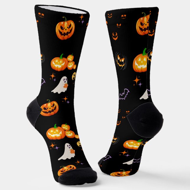 Cute Fun Pumpkin Witch Halloween Party Socks (Angled)