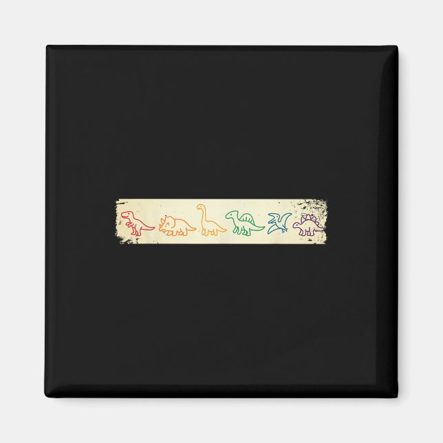 Cute Fun Rainbow Dinosaur Line Art Colourful Prehi Magnet (Front)