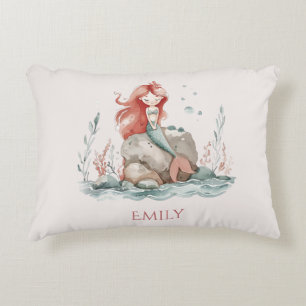 Cute fun Red Haired Mermaid Child's Decorative Cushion