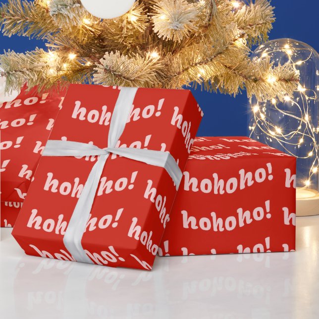 Cute fun red Hohoho Christmas holiday  Wrapping Paper (Holidays)