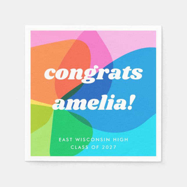 Cute Fun Retro Colourful Abstract Custom Graduatio Napkin (Front)