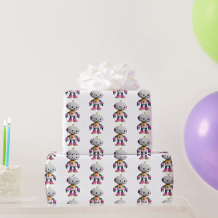Cute Fun Robot Print Wrapping Paper