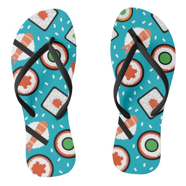 Cute fun seamless pixel sushi cartoon pattern jandals (Footbed)