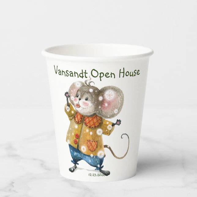 Cute, Fun, Simple Christmas Mouse Snow Custom Paper Cups (Front)