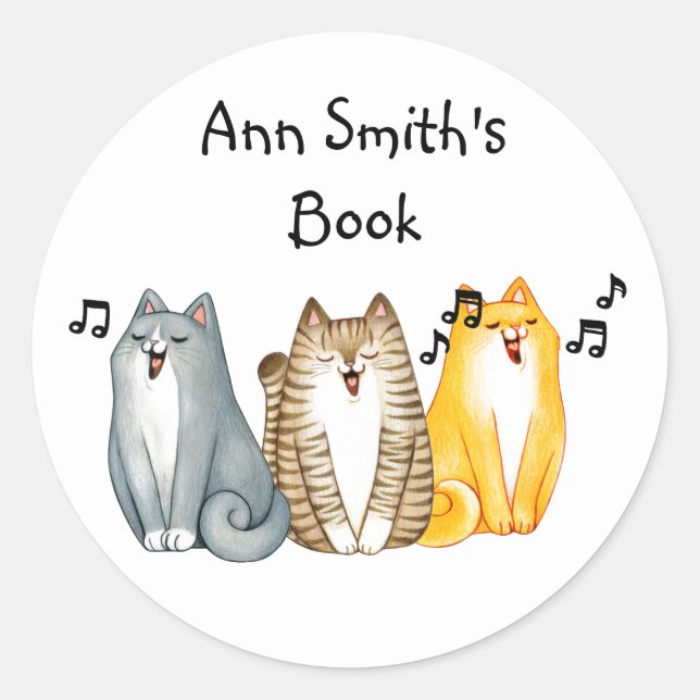 Cute Fun Singing Cats Kittens Animals Art Classic Round Sticker (Front)