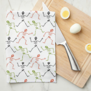 Cute Fun Skull Skeleton Halloween Kitchen Towel