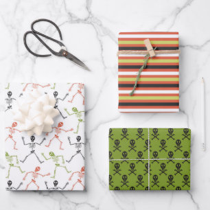 Cute Fun Skull Skeleton  Halloween Wrapping Paper Sheet