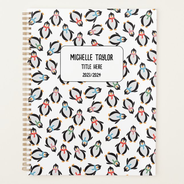 Cute Fun Snow Gift Penguins Kids Friend Notebook P Planner (Front)