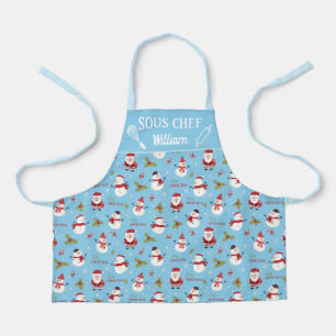 Cute fun snowman Santa Claus Christmas family Apron