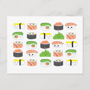 Cute fun Sushi Illustration Pattern design Custom Postcard