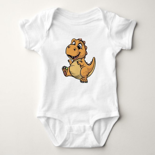 Cute fun t rex dinosaur cartoon  baby bodysuit (Front)