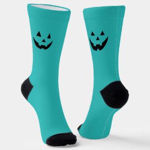 Cute fun teal pumpkin jack o lantern Halloween Socks