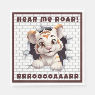 Cute Fun Tiger Cub Peeking Out Custom Dark Brown Napkin