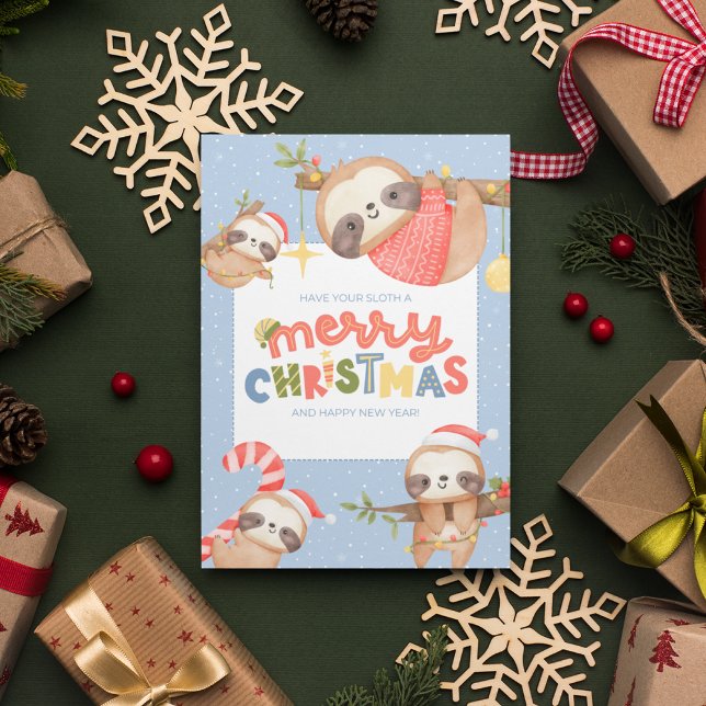 Cute Fun Trendy Merry Christmas Sloths Holiday Card (Creator Uploaded)
