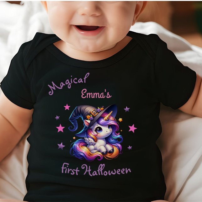 Cute Fun Unicorn Girl first Halloween Custom Name Baby Bodysuit (Creator Uploaded)